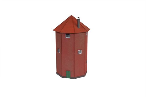 Hobbytrade 87248 DSB Achteckiger Wasserturm, roter Stein, Laserschnitt, H0